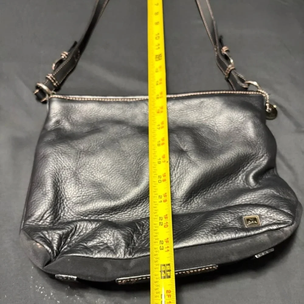 The Sak Iris Black Pebbled Genuine Leather Shoulder Bag Adjustable Strap